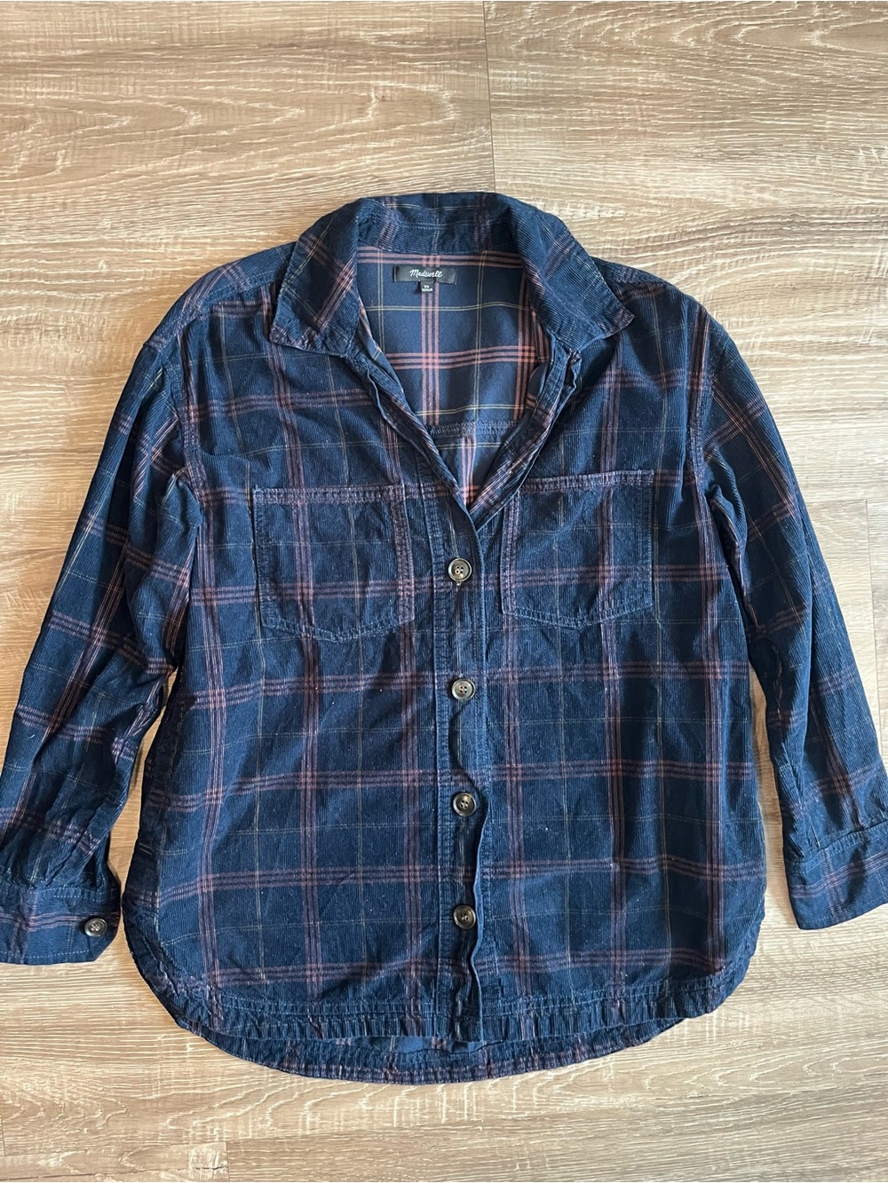 Madewell women’s XS dark blue coral plaid corduroy flannel shirt